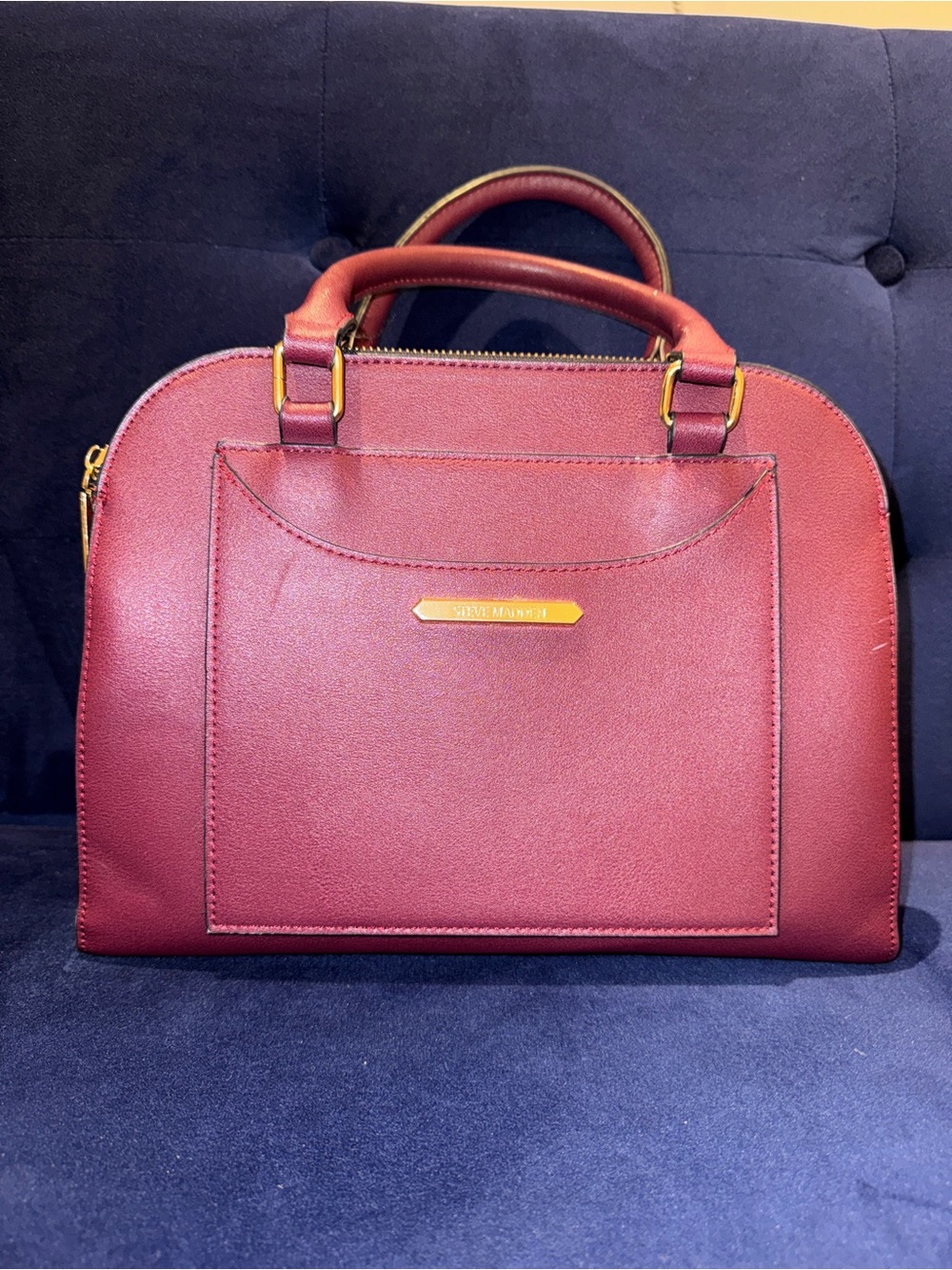 Steve Madden Burgundy Satchel with Gold-Tone Accents